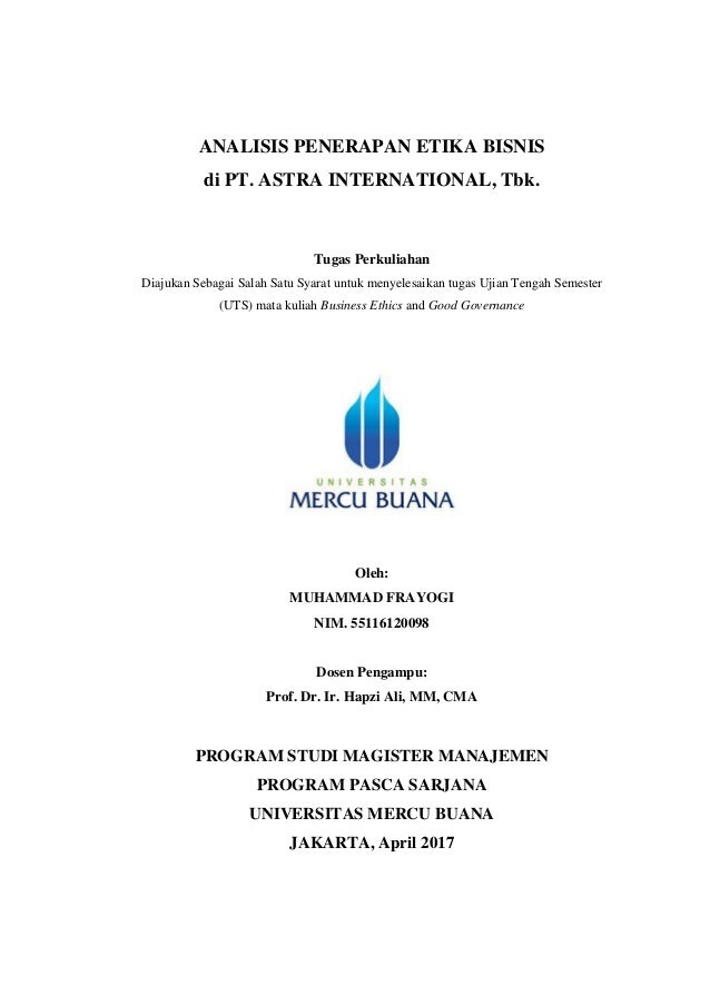 Be Gg Muhammad Frayogi Hapzi Ali Etika Bisnis Astra Universitas Mercu