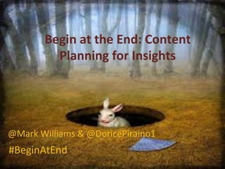 Begin at the End: Content
Planning for Insights
@Mark Williams & @DoricePiraino1
#BeginAtEnd
 