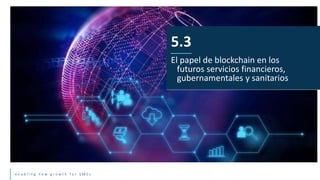 e n a b l i n g n e w g r o w t h f o r S M E s
5.3
El papel de blockchain en los
futuros servicios financieros,
gubernamentales y sanitarios
 