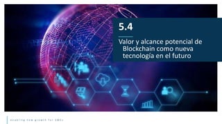 e n a b l i n g n e w g r o w t h f o r S M E s
5.4
Valor y alcance potencial de
Blockchain como nueva
tecnología en el futuro
 