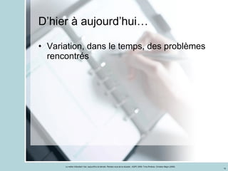 D’hier à aujourd’hui… Variation, dans le temps, des problèmes rencontrés 