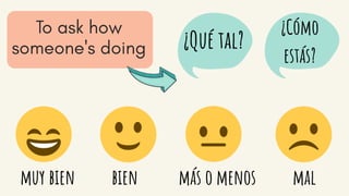 ¿Qué tal?
¿Cómo
estás?
más o menosmuy bien bien mal
 
