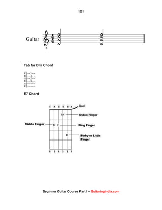 101
Beginner Guitar Course Part I – Guitaringindia.com
Tab for Dm Chord
E7 Chord
 