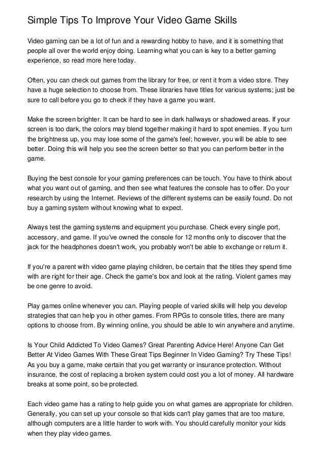 Simple Tips To Improve Your Video Game Skills