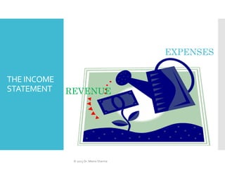 THE INCOME
STATEMENT
REVENUE
EXPENSES
REVENUE
© 2023 Dr. Meera Sharma
 