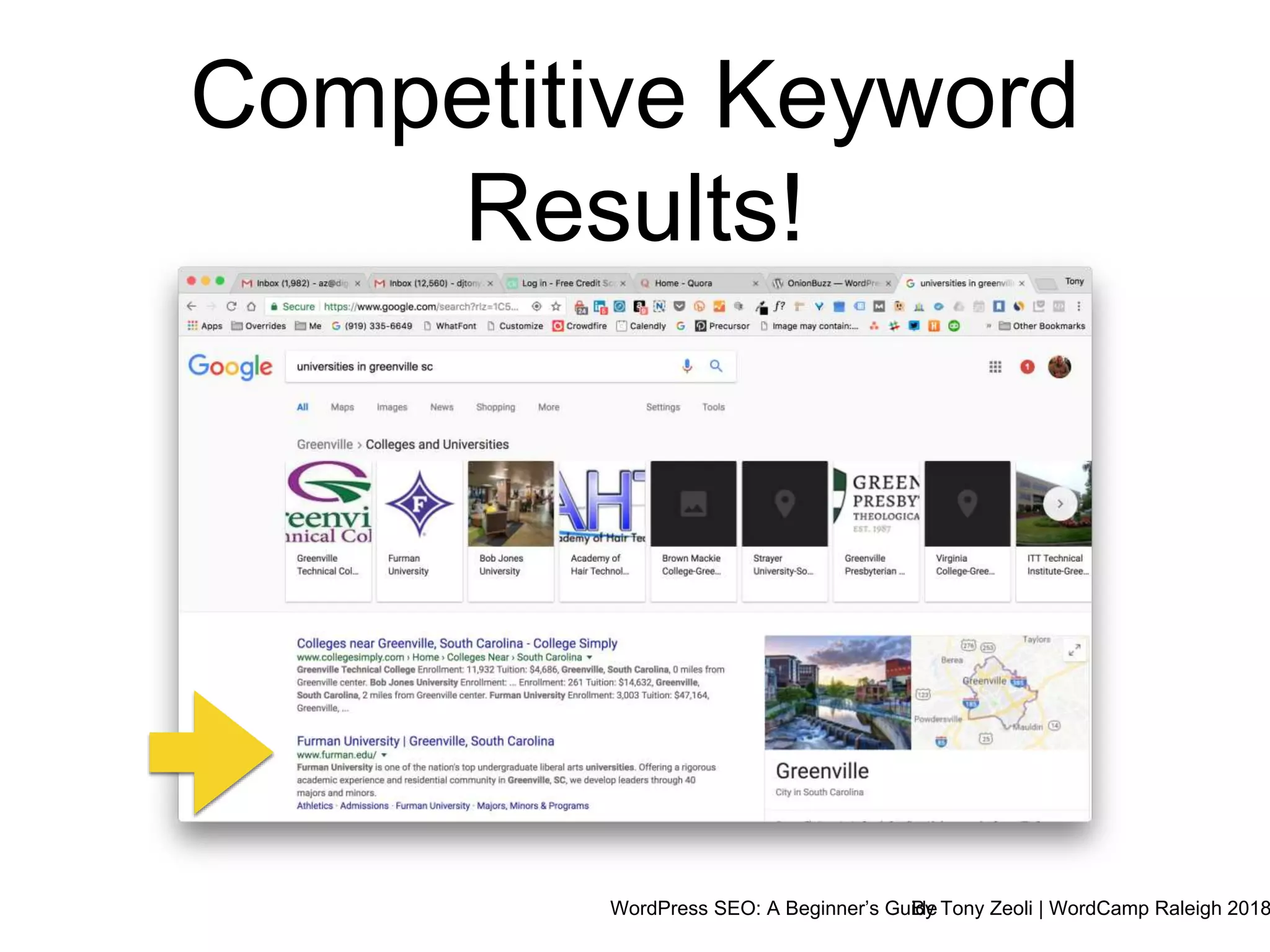 WordPress SEO: A Beginner’s GuideBy Tony Zeoli | WordCamp Raleigh 2018
Competitive Keyword
Results!
 