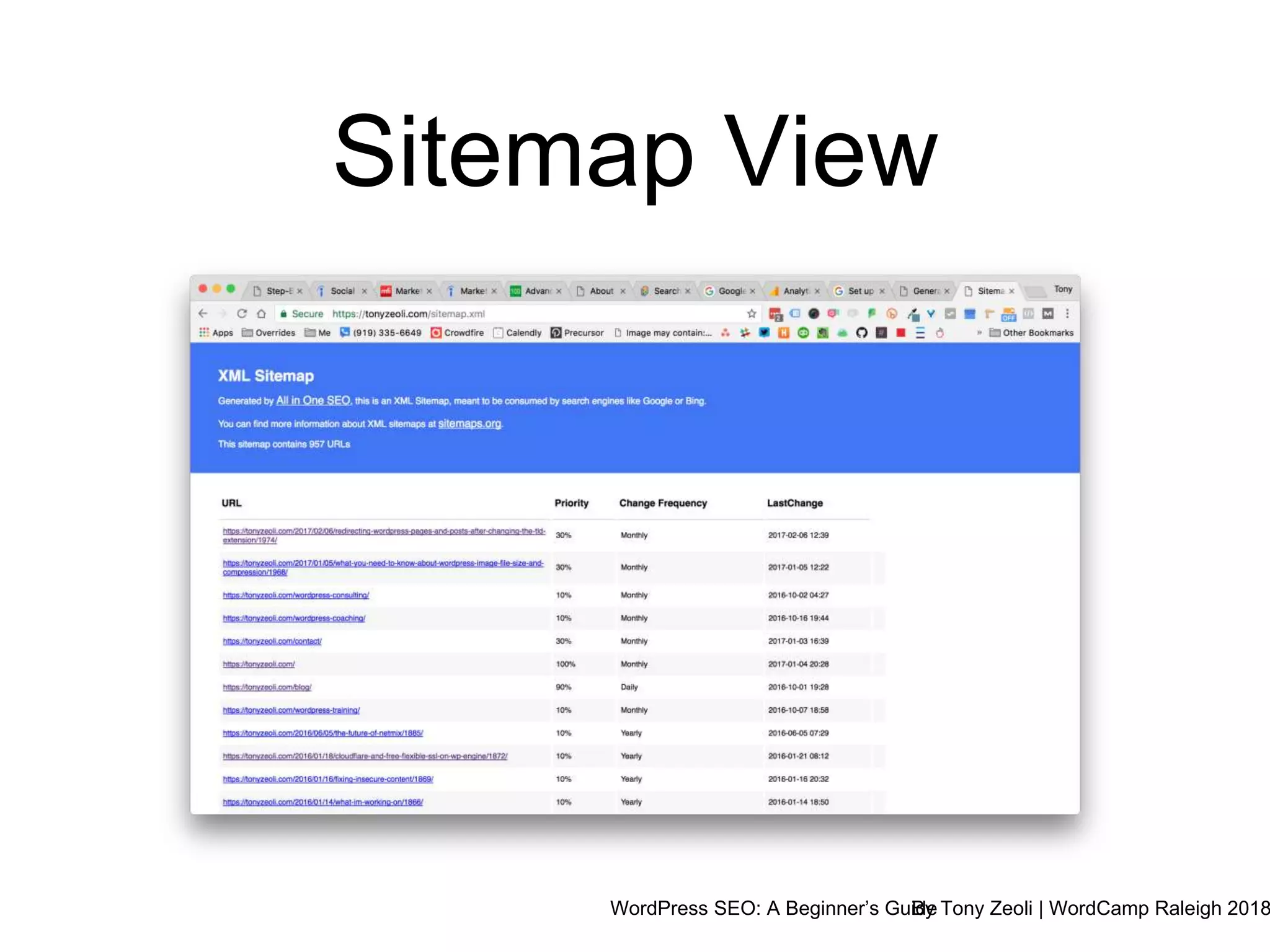 WordPress SEO: A Beginner’s GuideBy Tony Zeoli | WordCamp Raleigh 2018
Sitemap View
 