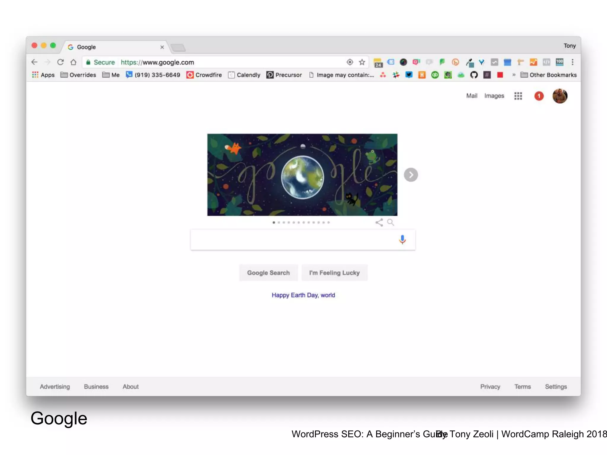WordPress SEO: A Beginner’s GuideBy Tony Zeoli | WordCamp Raleigh 2018
Google
 