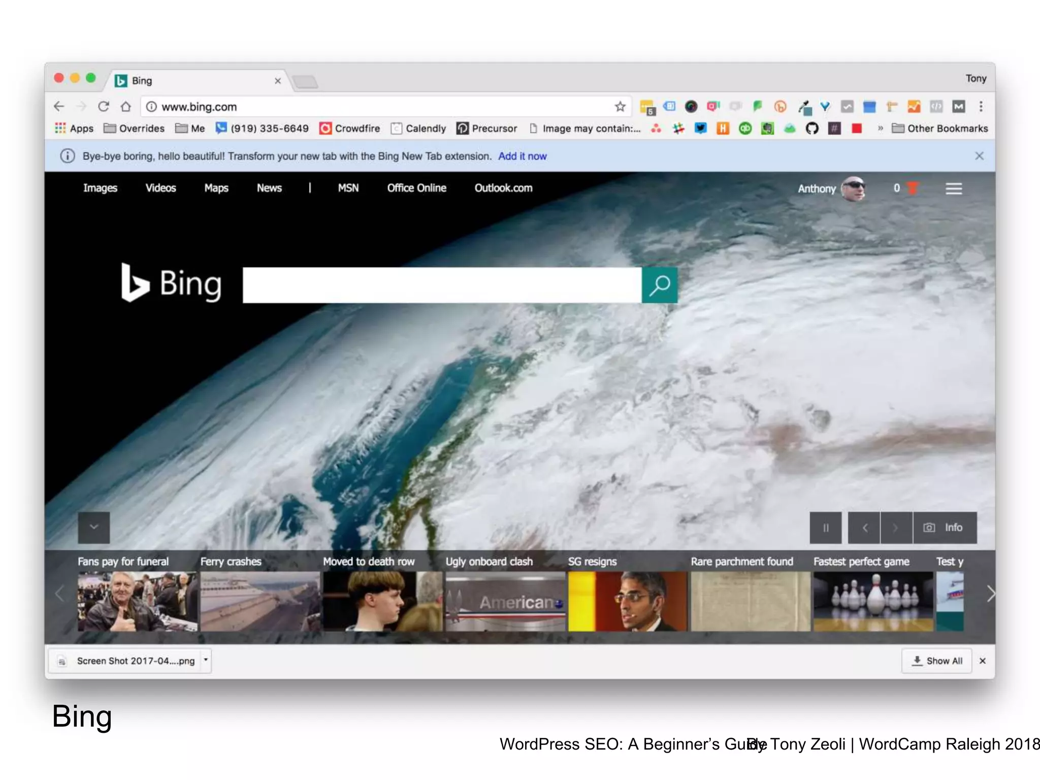 WordPress SEO: A Beginner’s GuideBy Tony Zeoli | WordCamp Raleigh 2018
Bing
 