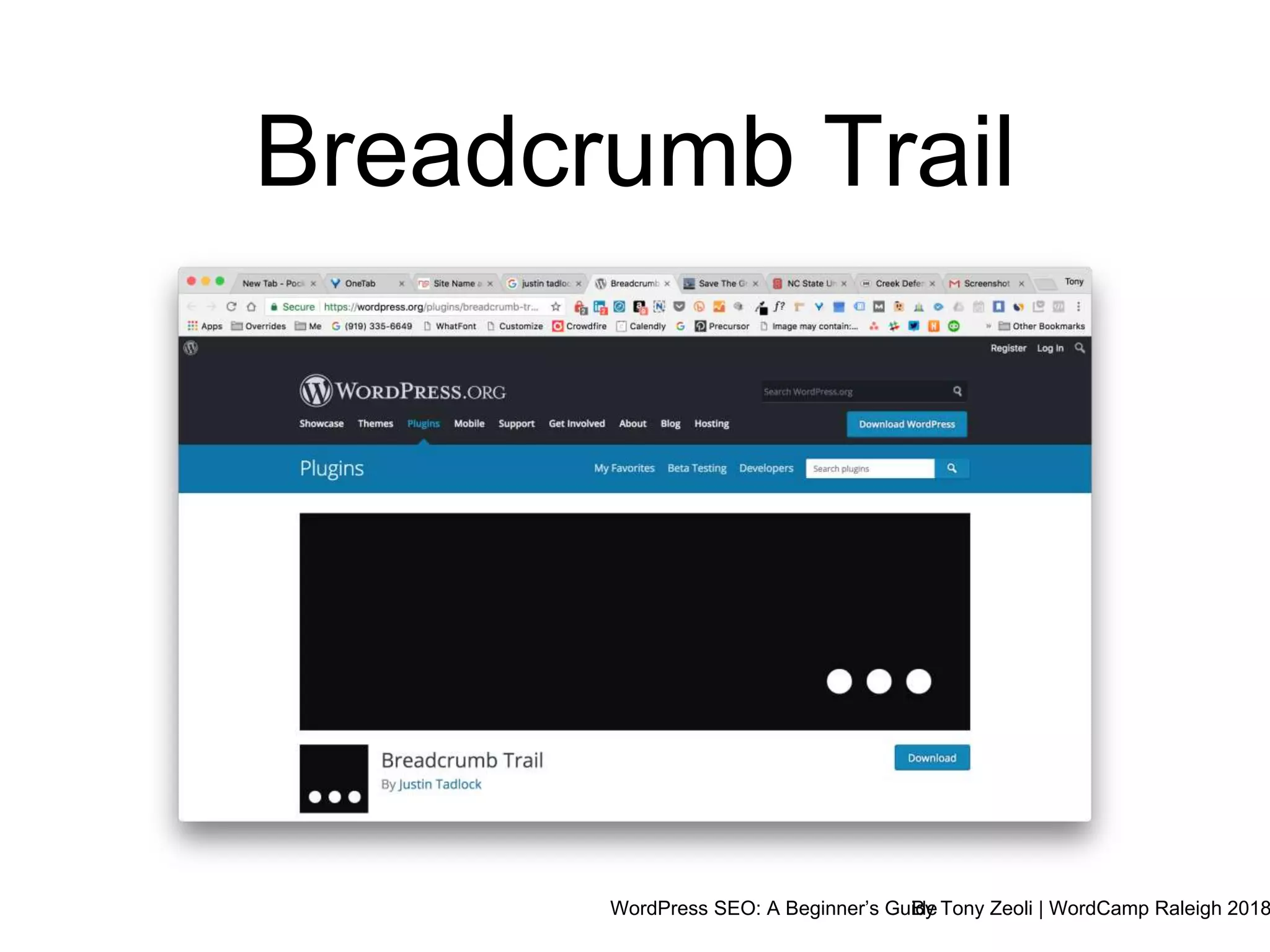 WordPress SEO: A Beginner’s GuideBy Tony Zeoli | WordCamp Raleigh 2018
Breadcrumb Trail
 