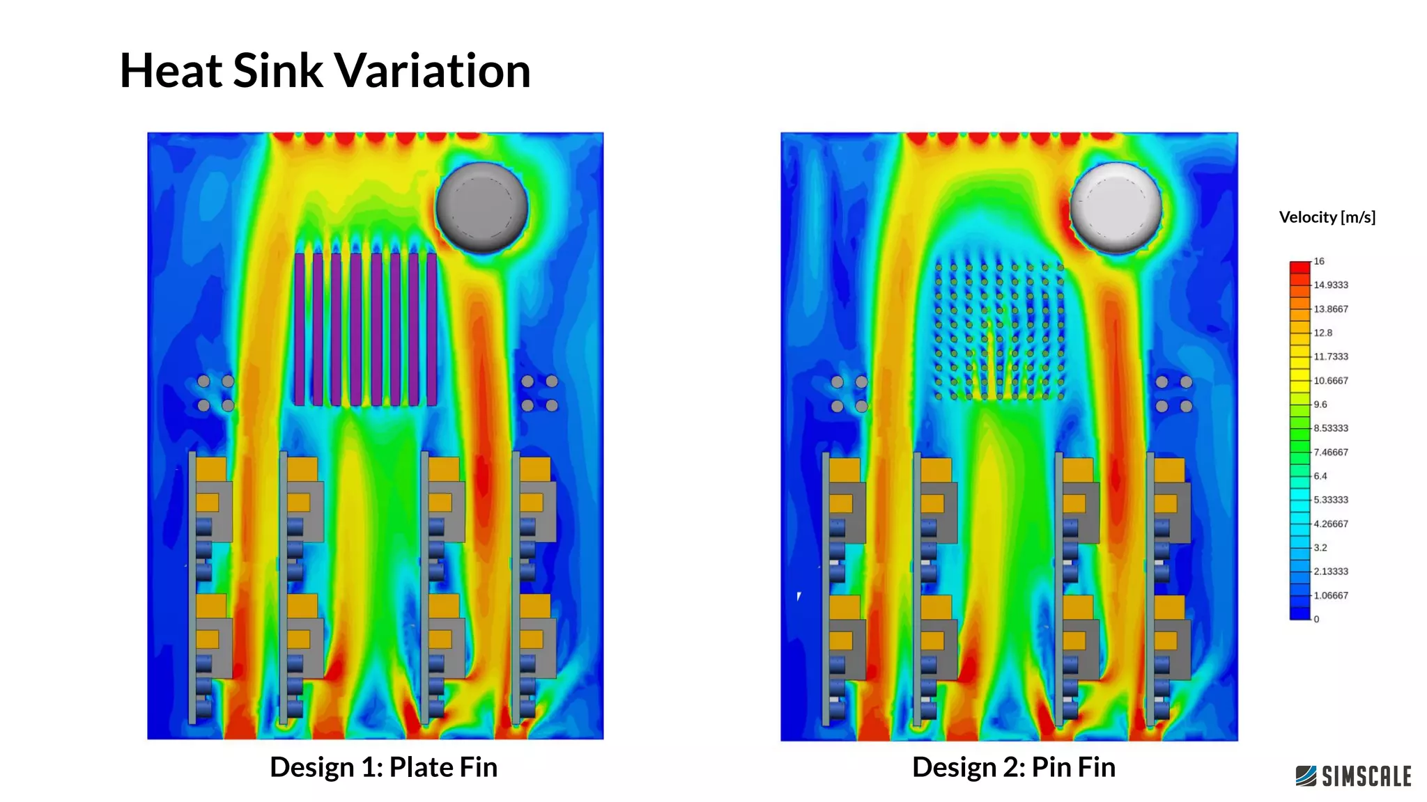 Velocity [m/s]
Design 1: Plate Fin Design 2: Pin Fin
Heat Sink Variation
 
