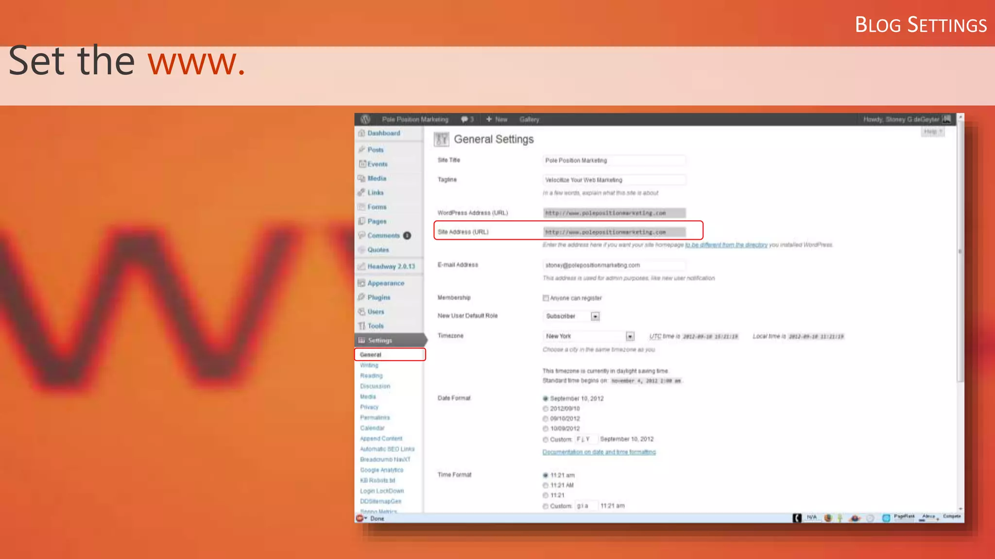 BLOG SETTINGS
Set the www.
 