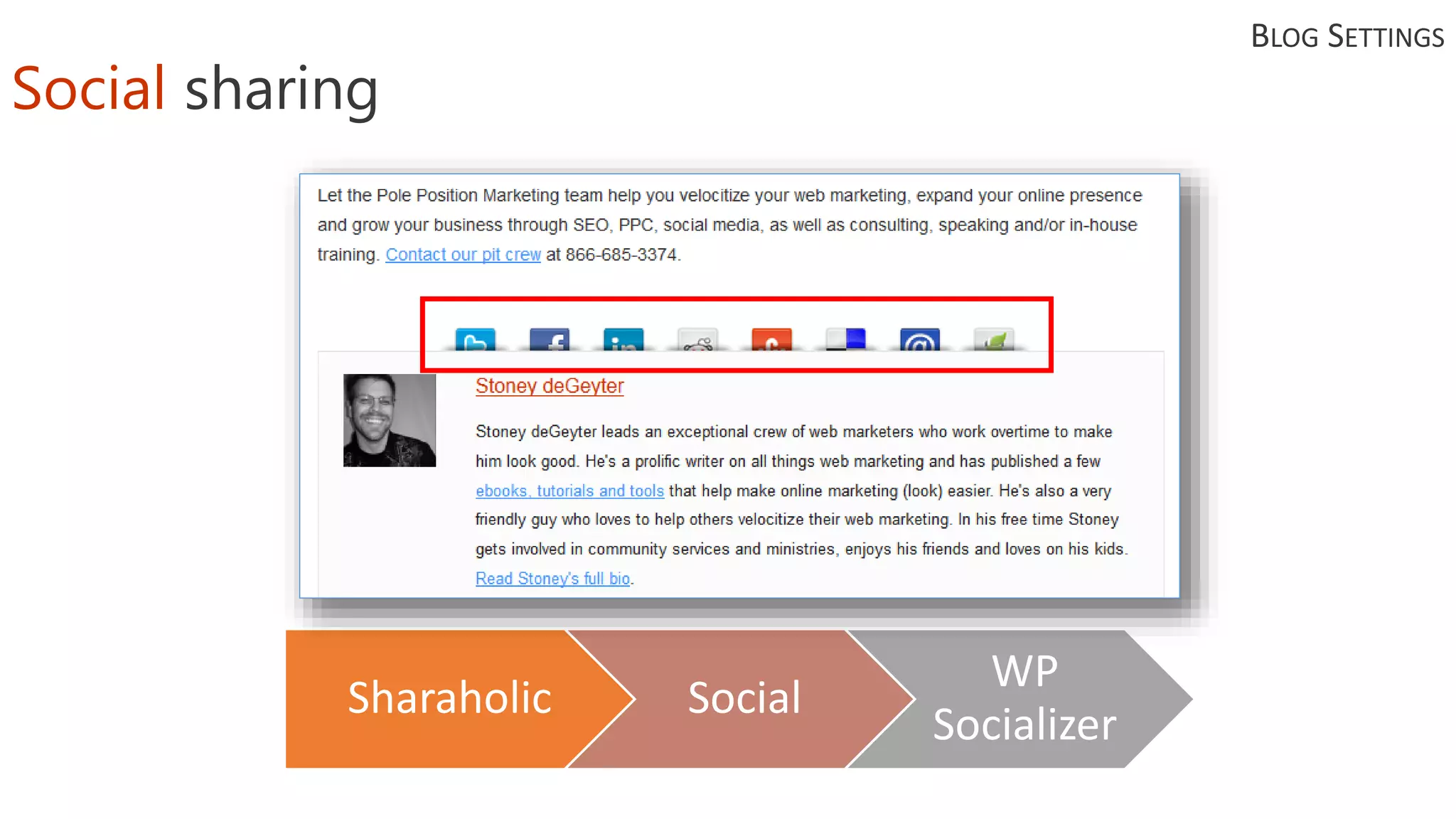 Sharaholic Social
WP
Socializer
BLOG SETTINGS
Social sharing
 