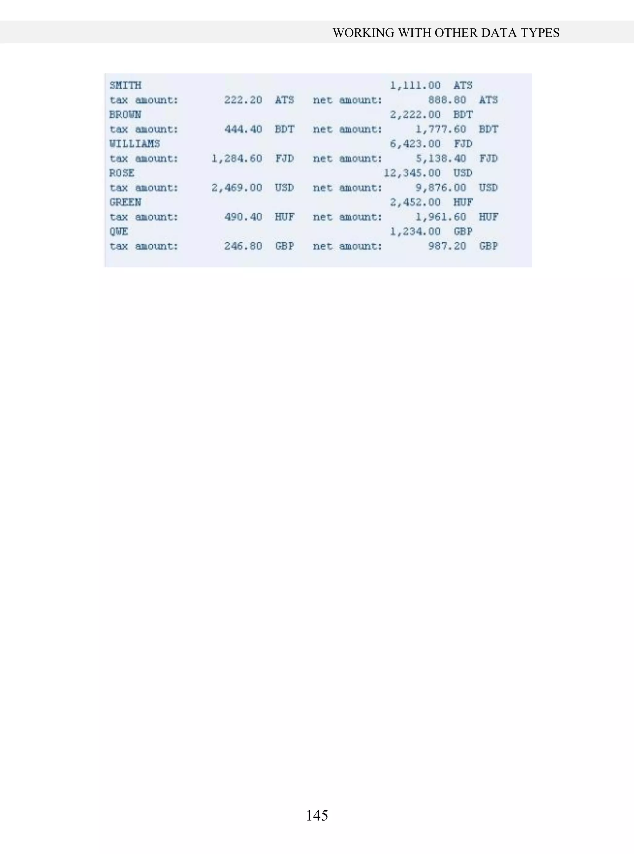 145
WORKING WITH OTHER DATA TYPES
 