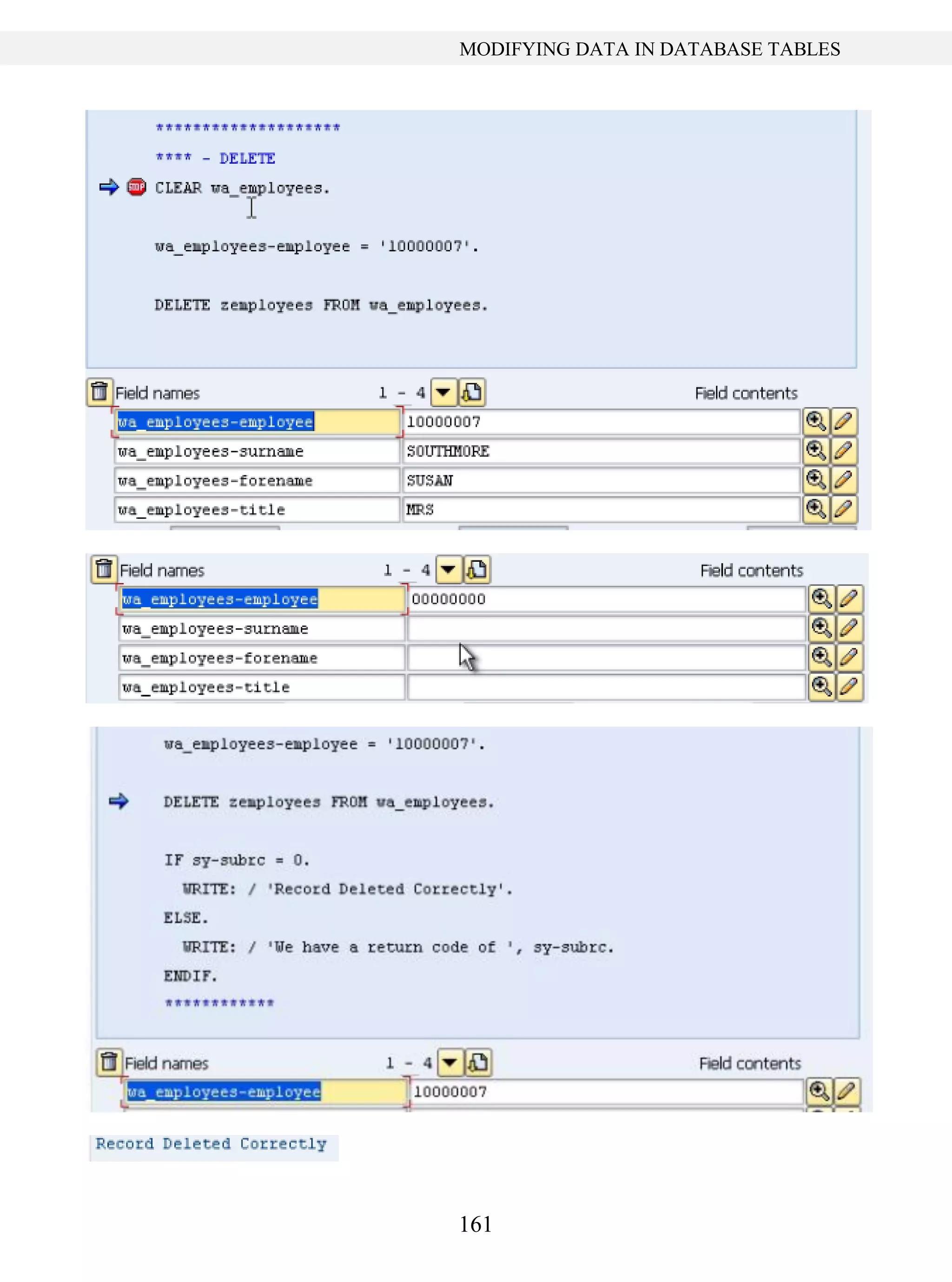 161
MODIFYING DATA IN DATABASE TABLES
 