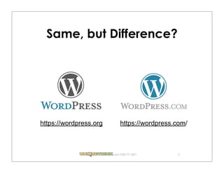 Same, but Difference?




https://wordpress.org        https://wordpress.com/



                        .com (720) 771.3271    7
 
