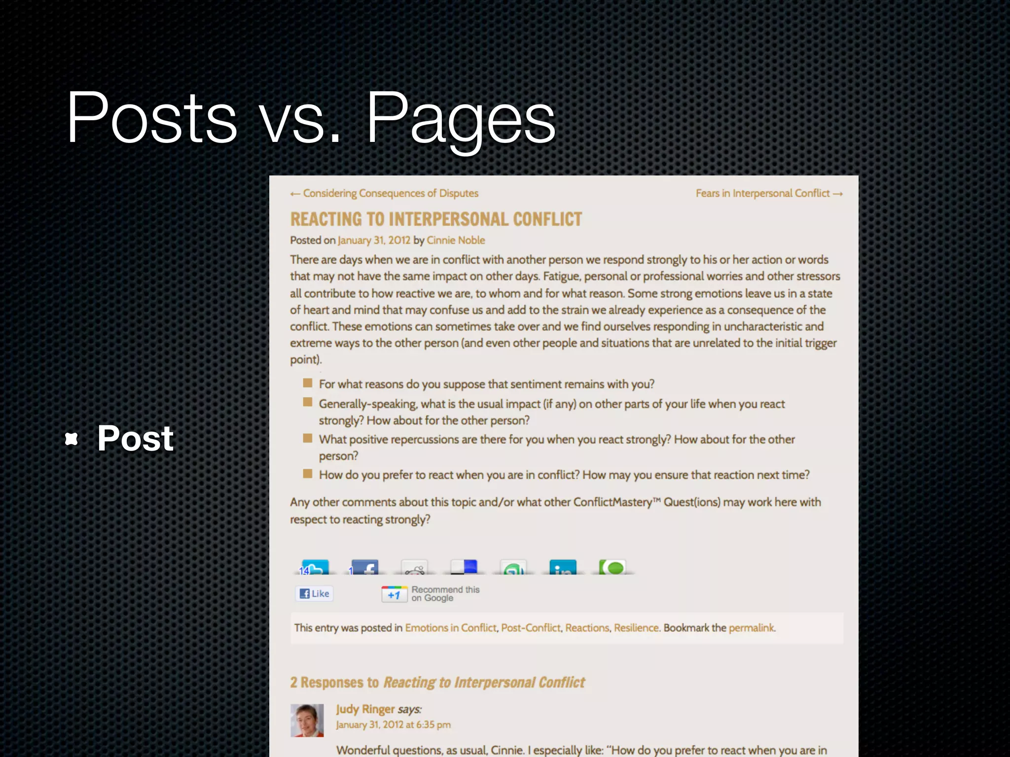 Posts vs. Pages



Post
 