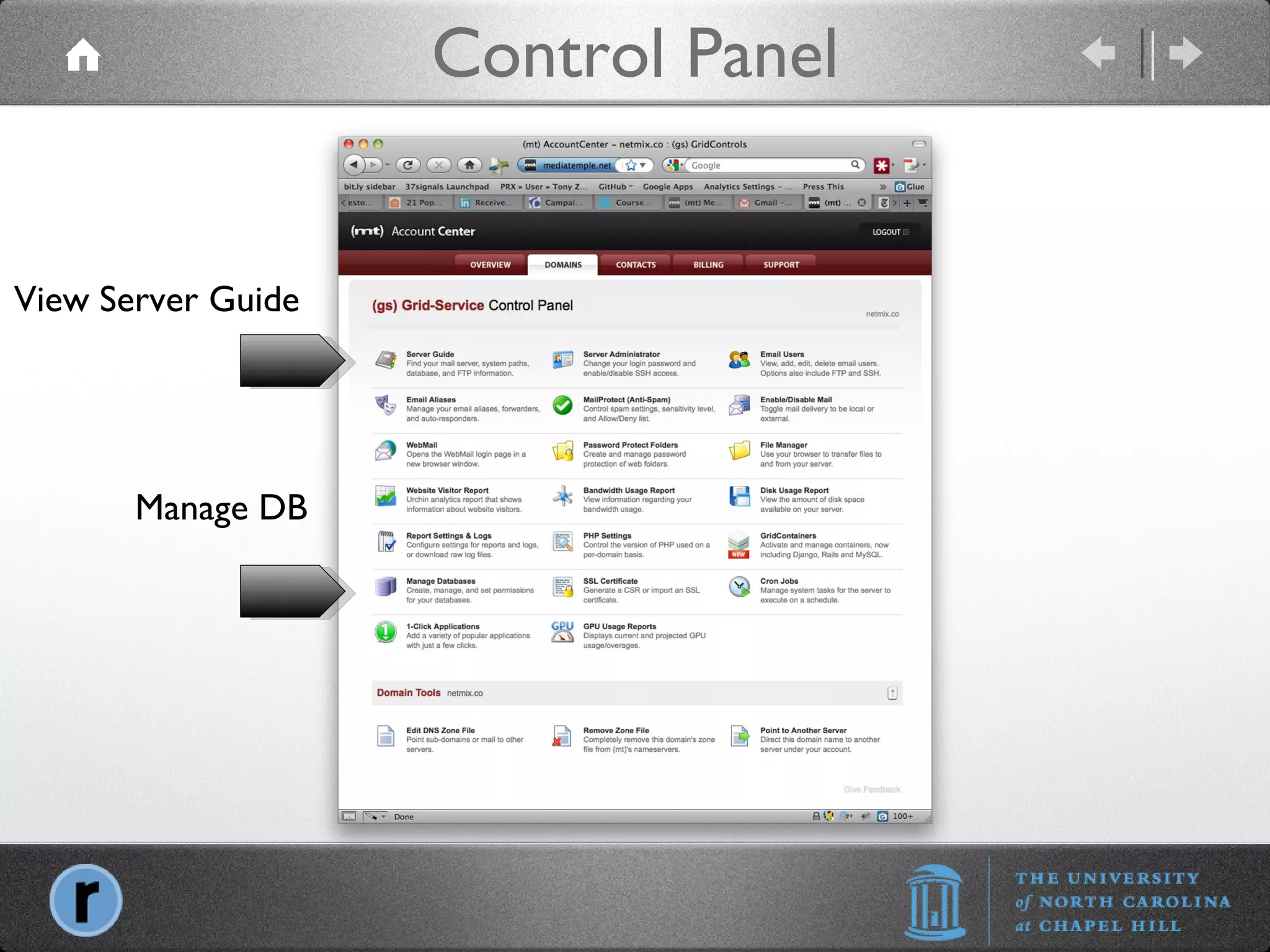 Control Panel View Server Guide Manage DB 