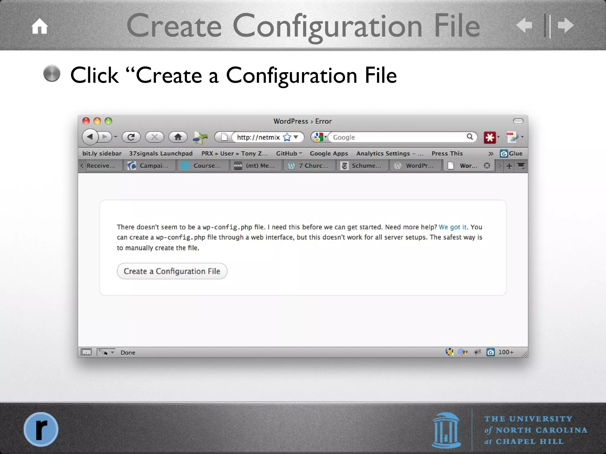 Create Configuration File Click “Create a Configuration File 