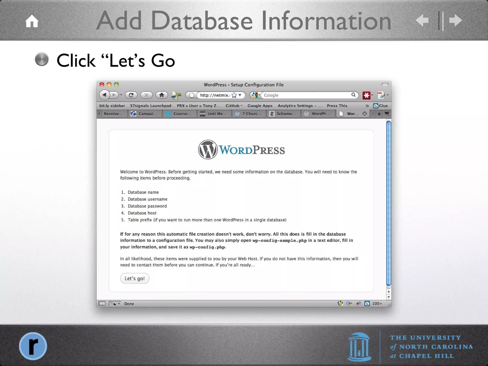Add Database Information Click “Let’s Go 