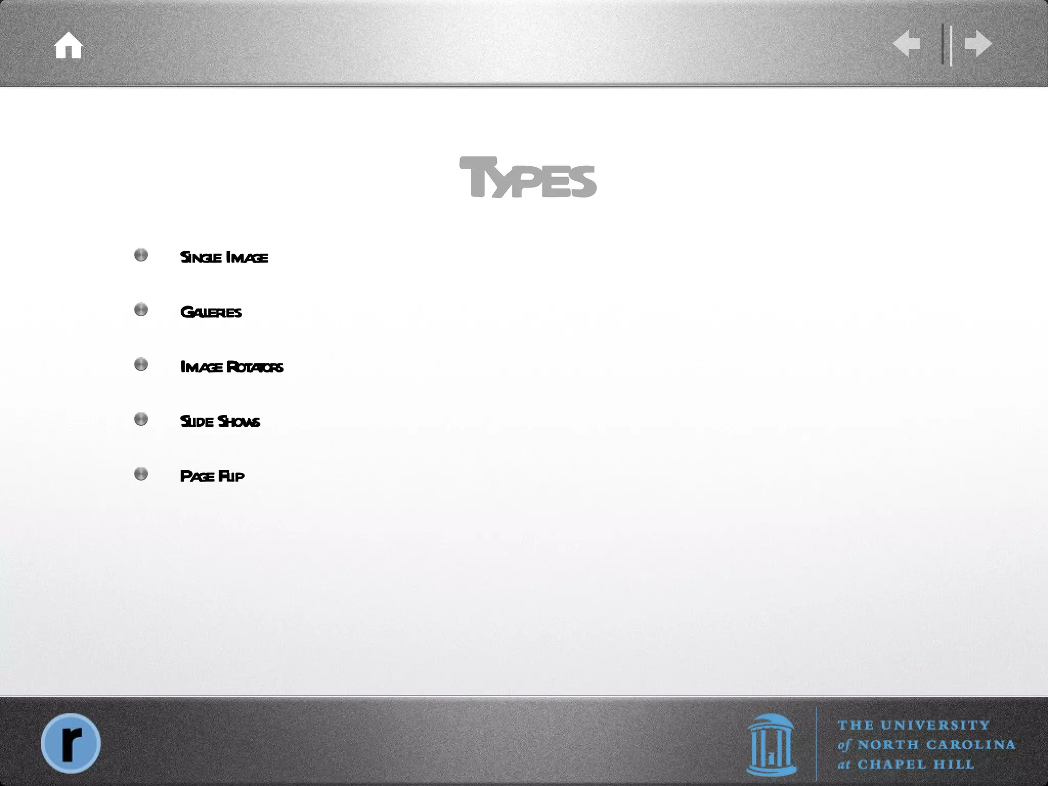 Types Single Image Galleries Image Rotators Slide Shows Page Flip 