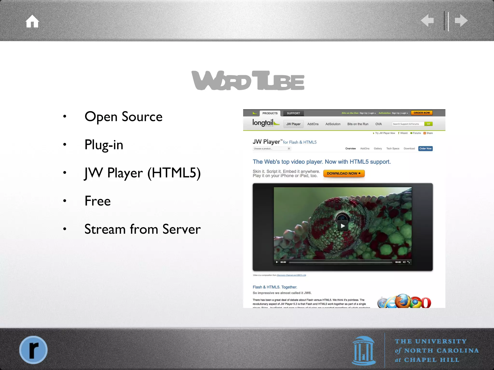 WordTube Open Source Plug-in JW Player (HTML5) Free Stream from Server 