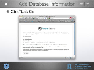 Add Database Information Click “Let’s Go 