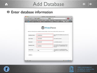 Add Database Enter database information 