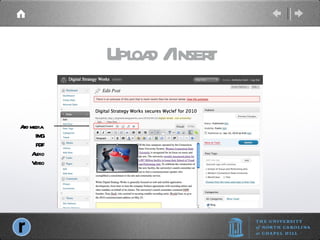 Upload / Insert Add media  IMG PDF Audio Video 