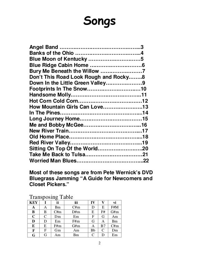 Beginning bluegrass jam songs num crd