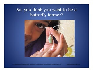So, you think you want to be a
butterfly f
f farmer?

(c) Association for Butterflies; Research, Conservation, Farming, and Gardening 2012                  www.forbutterflies.org

 