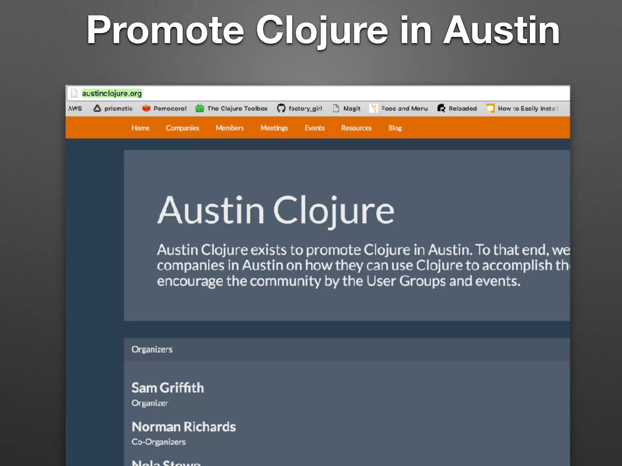 Promote Clojure in Austin
 