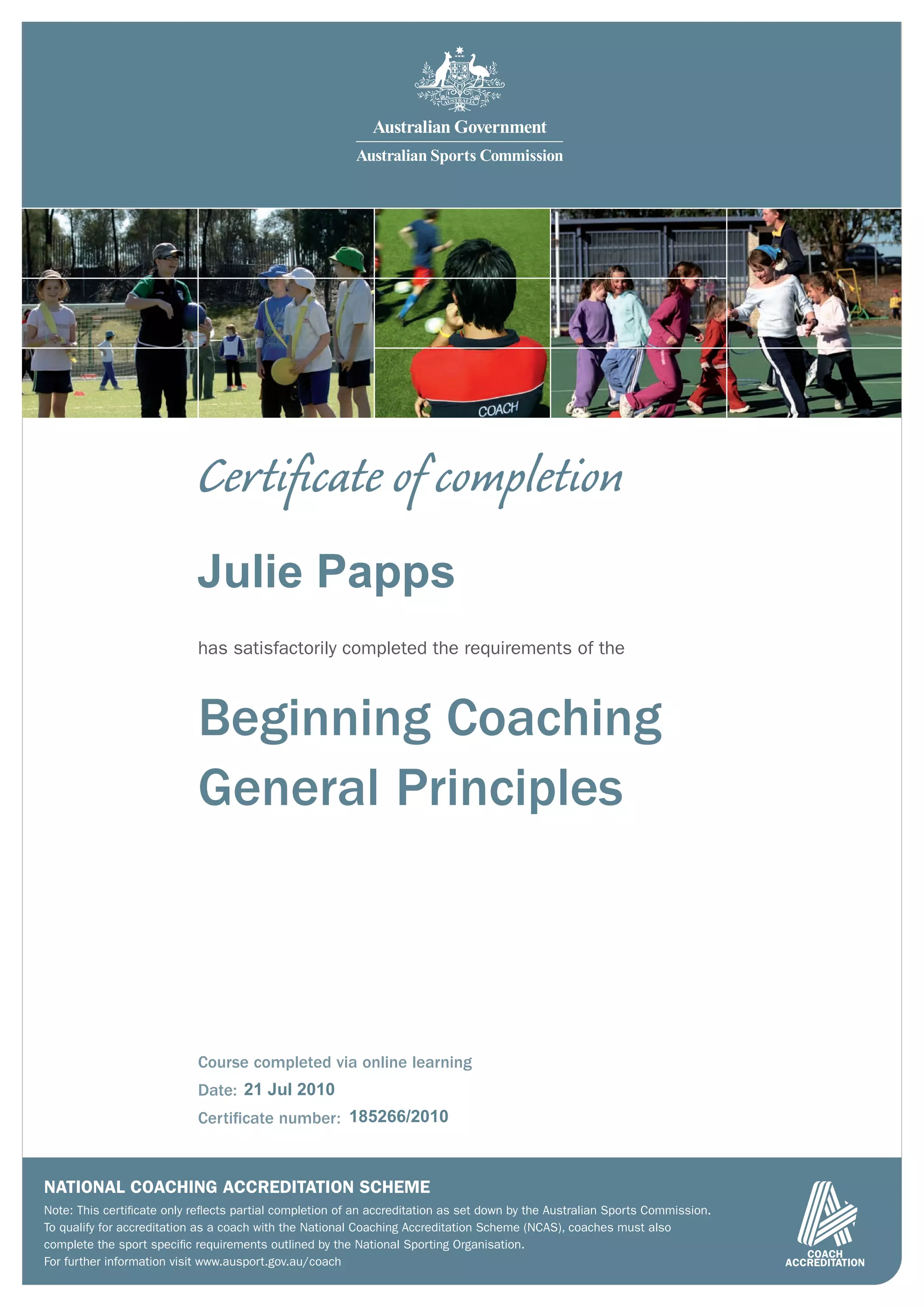 Beginning Coaching General Principles Certificate Pdf