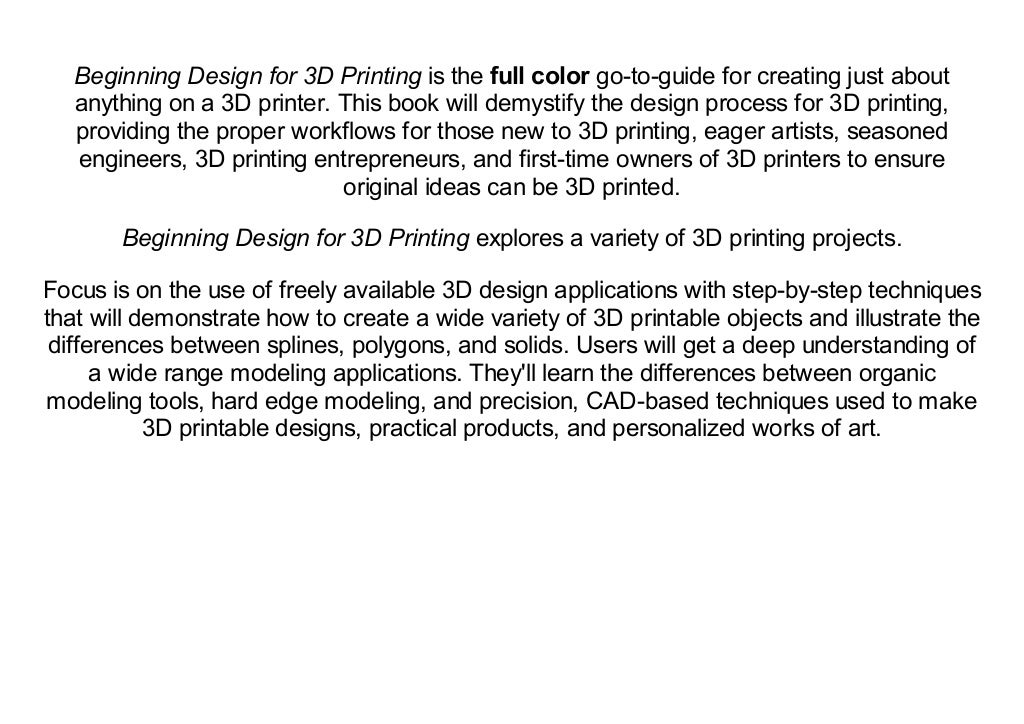 PDF Beginning Design For 3D Printing