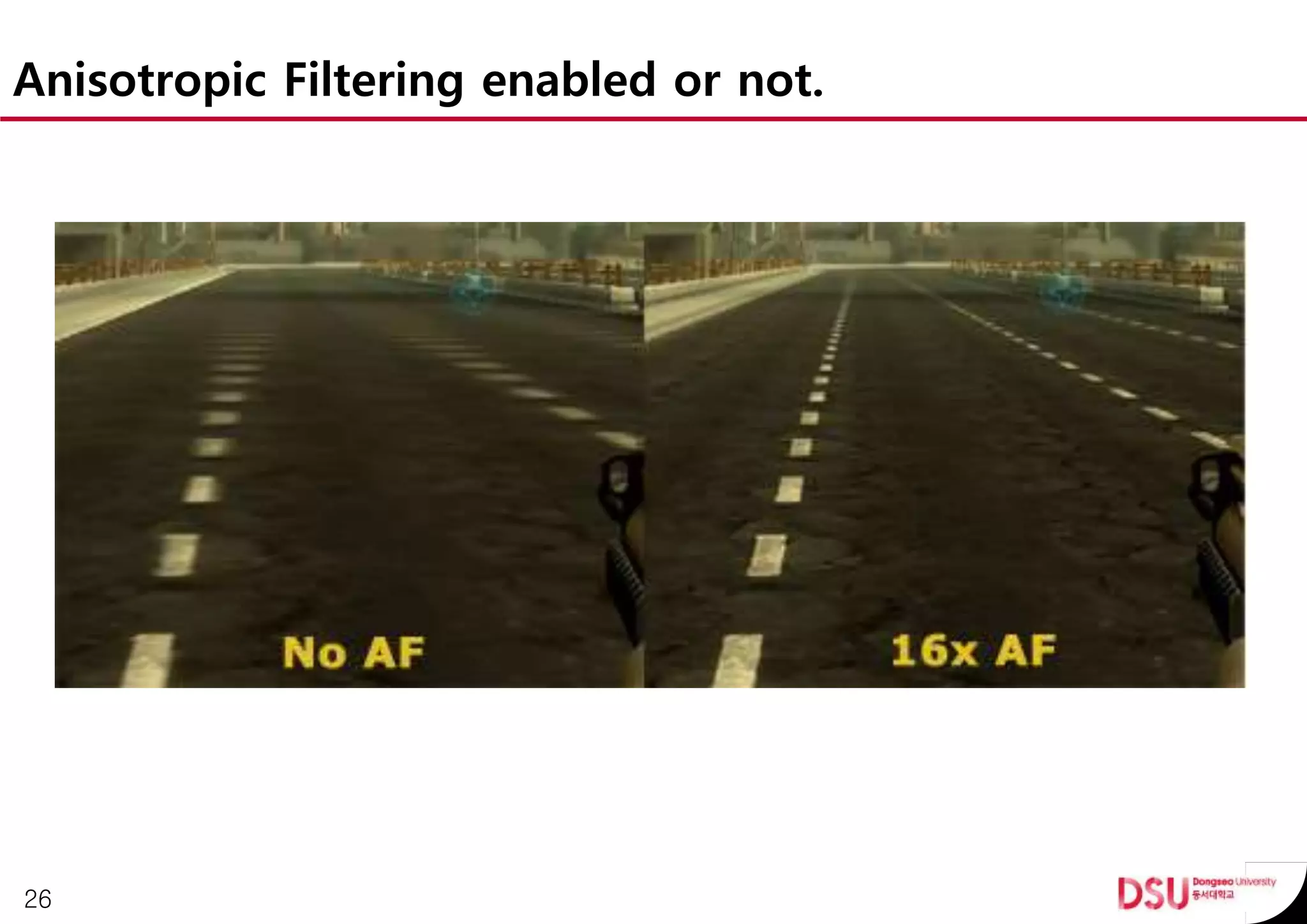 Anisotropic Filtering enabled or not.
26
 