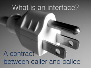 What is an interface?
A contract
between caller and callee
 