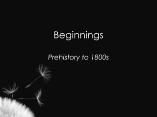 Beginnings Prehistory to 1800s 