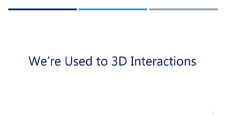 6
We’re Used to 3D Interactions
 