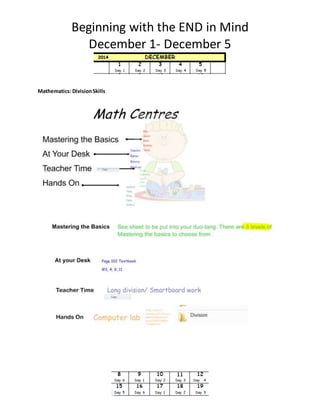 Beginning with the END in Mind 
December 1- December 5 
Mathematics: Division Skills 
