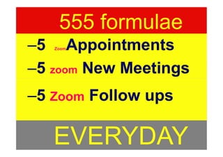 –5 ZoomAppointments
–5 zoom New Meetings
rravindrakumar@yahoo.com
–5 Zoom Follow ups
 