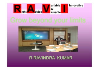 ight dvise
ariable
&
aluable
Innovative
Grow beyond your limits
R RAVINDRA KUMAR
 