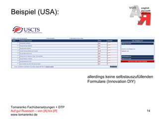 Beispiel (USA): allerdings keine selbstauszufüllenden Formulare (Innovation DIY) 