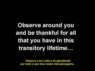 Observa à tua volta e sê agradecido
por tudo o que tens nesta vida passageira...
 