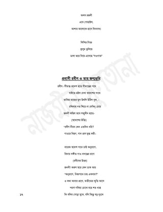 অর঳ যজনী
এতফ ত঩া঴াইর,
আ঱ায আতরাতক ঴াত঳ চদননাথ।
চ঱চ঱য-চ঳ক্ত
কুসুভ তুচরতয়
ডারা বতয চনতয় এত঳তছ "঳঑গাত"
প্রফা঳ী যফীণ ঑ তায জন্মবূ চভ
যফীণ। ঳ীভান্ত প্রতদ঱ ঴তত ঳ীভাতন্তয ঩তথ
মাইতত ঴ইর তদিা স্঩তদত঱য ঳াতথ
বাচফয়া ভাতয়য ভুি উথচর উচঠর ফুক, -
চচররাভ নত চ঱তয না তদচিনু তচতয়
জননী কচ঴র ততফ ঳র্ম্ুিীন ঴তয়ুঃ-
(স্঩তদত঱য উচক্ত)
“যফীণ নীযফ তকন এতচদন ধচয?
গা঑তয চফ঴গ, গান প্রাণ ভুগ্ধ কযী।
ফাতযক স্঩তদ঱ ঩াতন চাই অনুযাতগ,
চফদায় ঳েীত গা঑ ফ঳তন্তয যাতগ
(যফীতণয উর্ত্তয)
জননী! করুণ স্঩তয তকন ডাক আয
“অনুযাতগ, চনজ঩াতন চা঴ একফায?”
঑ কথা আফায প্রাতণ, অতীততয স্প ৃচত আত঳
঩যাণ গচরয়া তচাতি ফত঴ ঱ত ধায।
১৭ চক ফচরফ ত঩াড়া ভুতি, ফচর চকন্তু ফড় রৃুঃতি
 