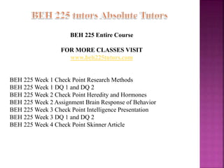 BEH 225 tutors Absolute Tutors/beh225tutors.com