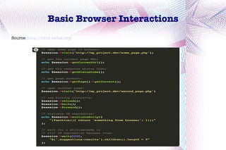 Basic Browser Interactions
Source: http://mink.behat.org/
 