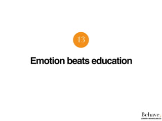 Emotion beats education
13
Behave.LONDON | BEHAVELABS.CO
 