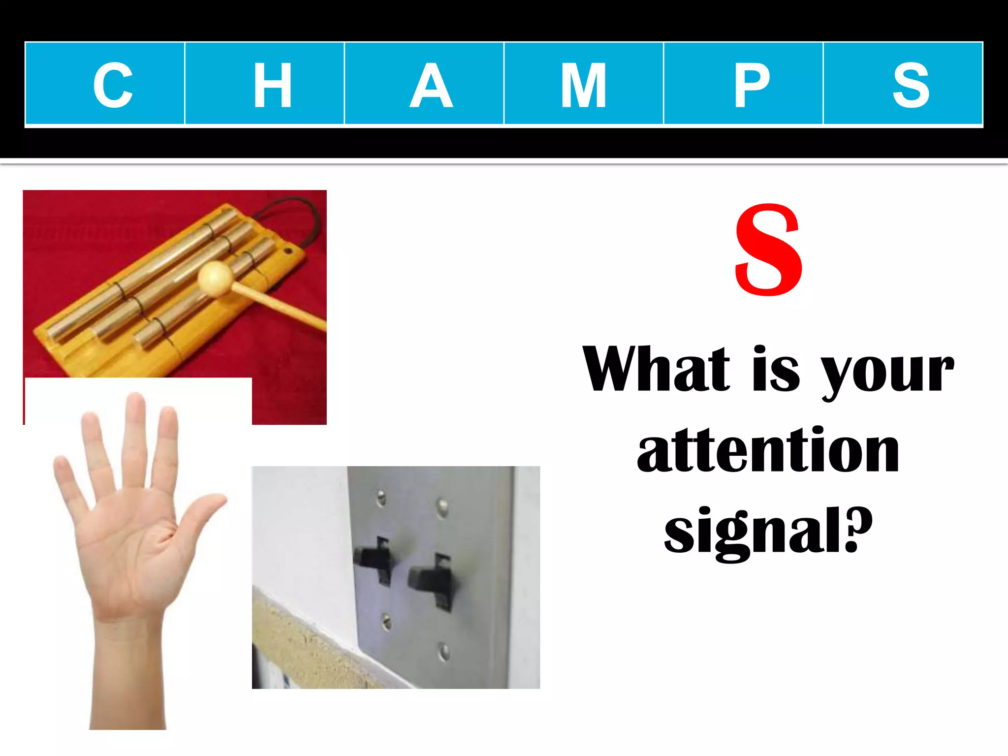 C   H   A   M   P    S


                S
            What is your
             attention
              signal?
 