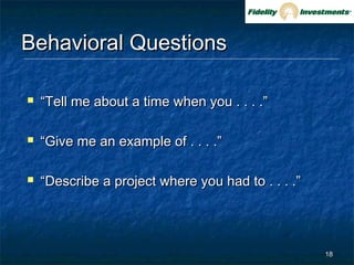 Behavioral Questions Project Behavioral Interview Workshop | PPT