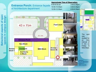 Entrance Porch: Entrance façade
of Architecture department
Approximate Time of Observation:
8:00-8:30 am 2:00-2:30pm
10:00...